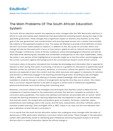 The Main Problems Of The South African Education System