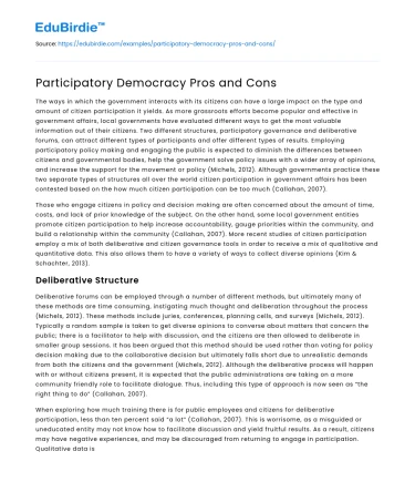 Participatory Democracy Pros and Cons