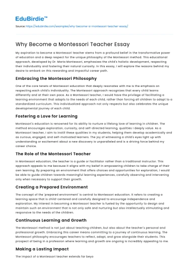 Why Become a Montessori Teacher Essay
