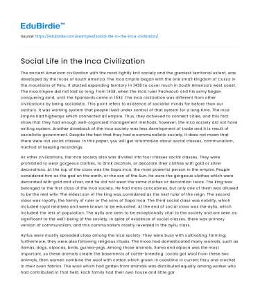 Social Life in the Inca Civilization