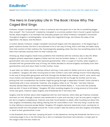The Hero In Everyday Life In The Book I Know Why The Caged Bird Sings
