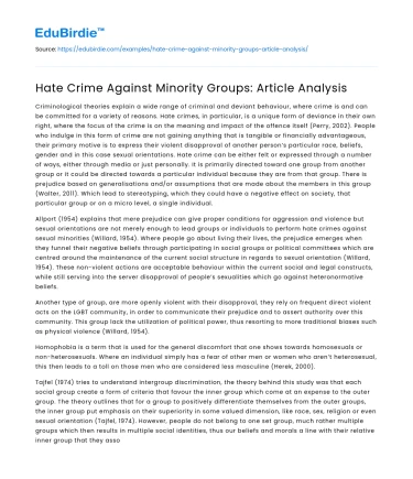 Hate Crime Against Minority Groups: Article Analysis