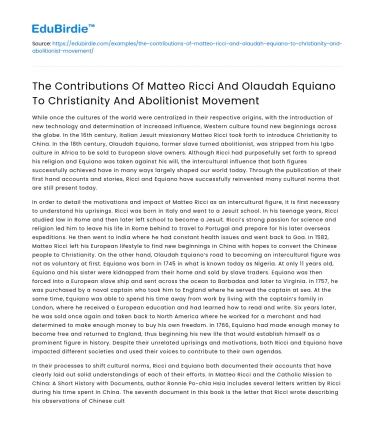 Ricci & Equiano: Christianity & Abolitionist Contributions
