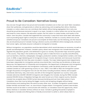 Proud to Be Canadian: Narrative Essay