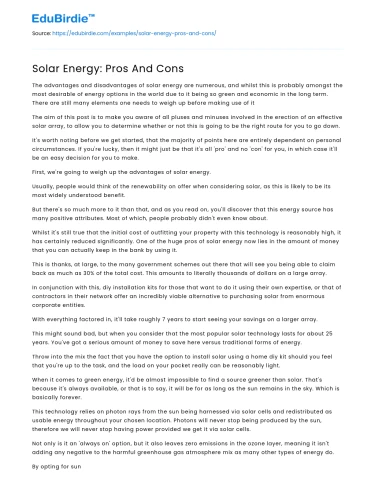Solar Energy: Pros And Cons