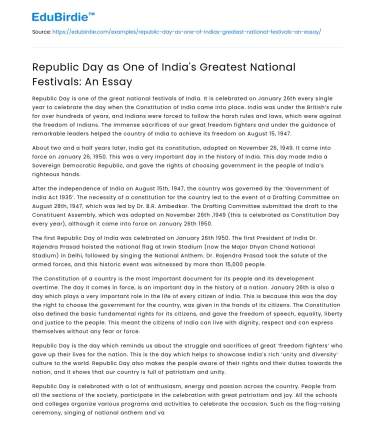 Republic Day as One of India’s Greatest National Festivals: An Essay