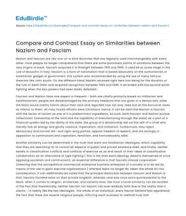 Compare and Contrast Essay on Similarities between Nazism and Fascism