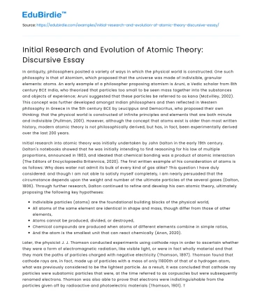 Initial Research and Evolution of Atomic Theory: Discursive Essay