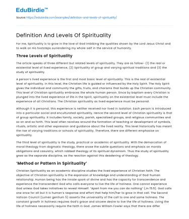 Definition And Levels Of Spirituality