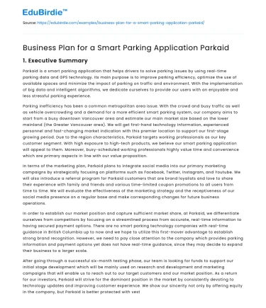 Business Plan for a Smart Parking Application Parkaid