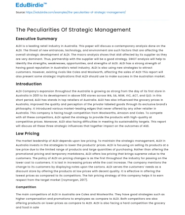 The Peculiarities Of Strategic Management