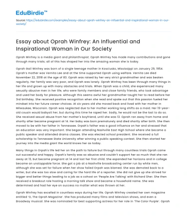 Oprah Winfrey: An Influential and Inspirational Woman in our Society