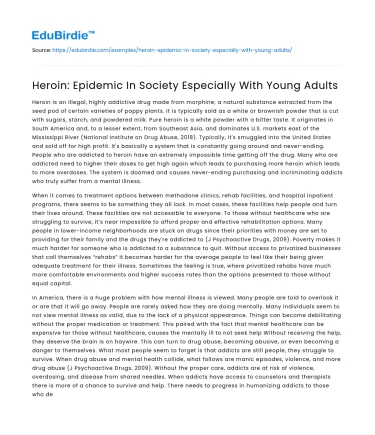 Heroin: Epidemic In Society Especially With Young Adults