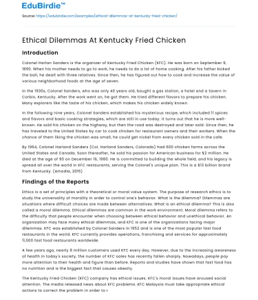 Ethical Dilemmas At Kentucky Fried Chicken