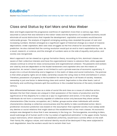 Class and Status by Karl Marx and Max Weber