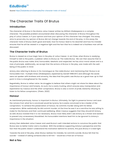 The Character Traits Of Brutus