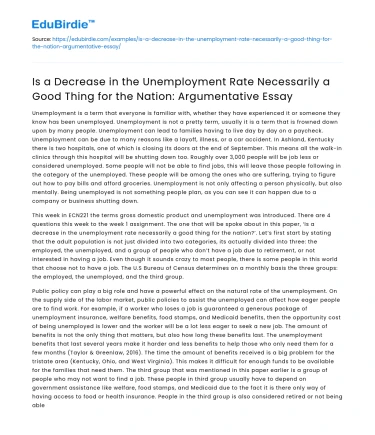 Implications of Unemployment Rates on National Well-being