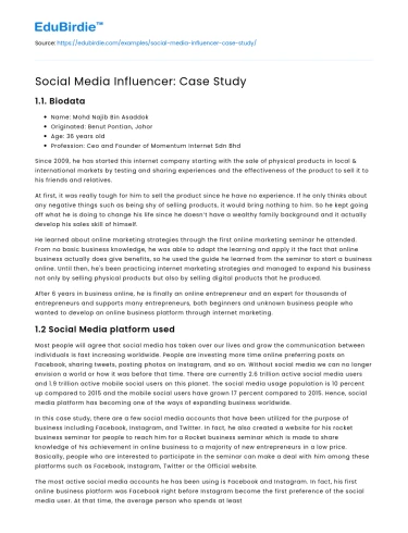 Social Media Influencer: Case Study