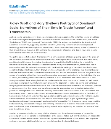 Dominant Social Narratives in ‘Blade Runner’ and ‘Frankenstein’
