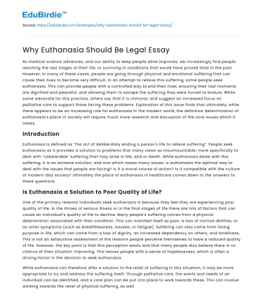 Why Euthanasia Should Be Legal Essay