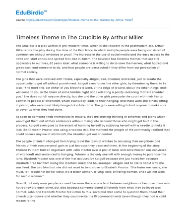 Timeless Theme In The Crucible By Arthur Miller