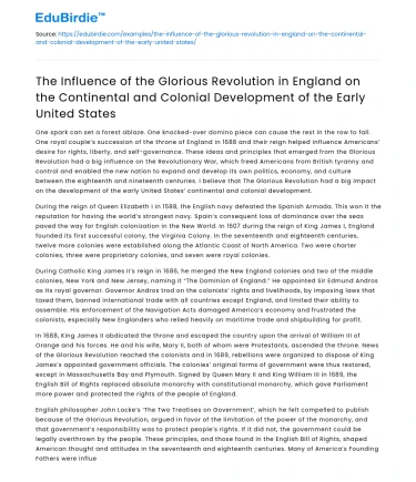 Impact of Glorious Revolution on US Colonial Development