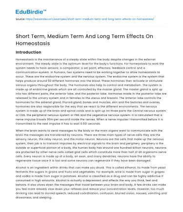 Short Term, Medium Term And Long Term Effects On Homeostasis