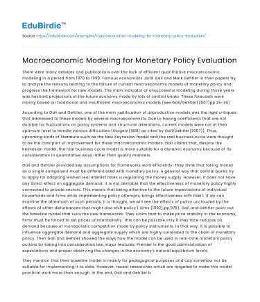 Macroeconomic Modeling for Monetary Policy Evaluation