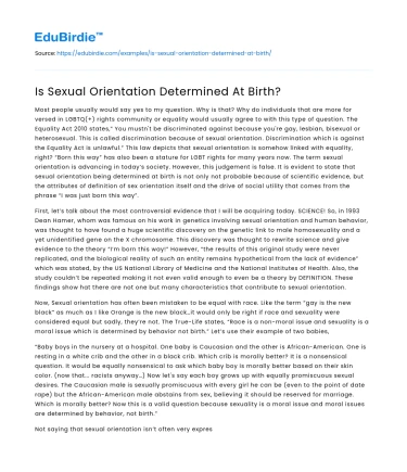 Is Sexual Orientation Determined At Birth?