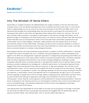 Into The Mindset Of Serial Killers