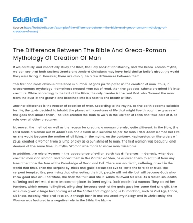 Bible vs Greco-Roman Creation Myths
