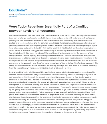 Tudor Rebellions: Lords vs Peasants?