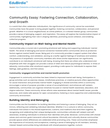 Community Essay: Fostering Connection, Collaboration, and Growth