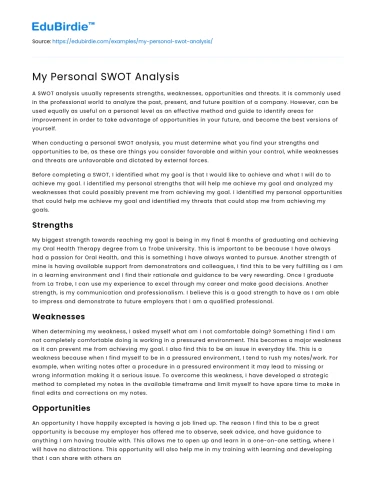 My Personal SWOT Analysis