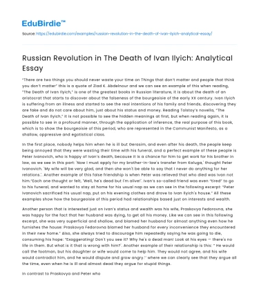 Russian Revolution in The Death of Ivan Ilyich: Analytical Essay