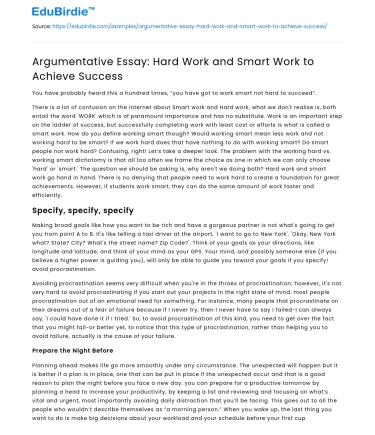 Argumentative Essay: Hard Work and Smart Work to Achieve Success