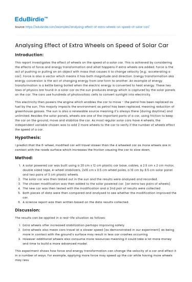 Analysing Effect of Extra Wheels on Speed of Solar Car