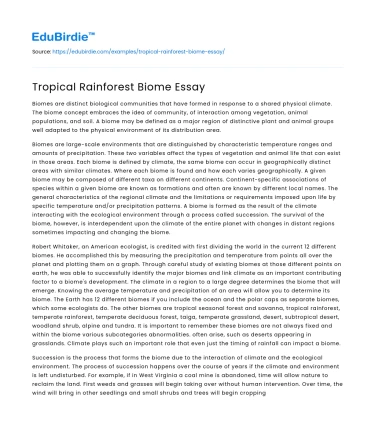 Tropical Rainforest Biome Essay