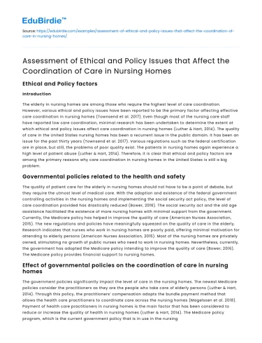 Ethical & Policy Issues in Nursing Home Care Coordination