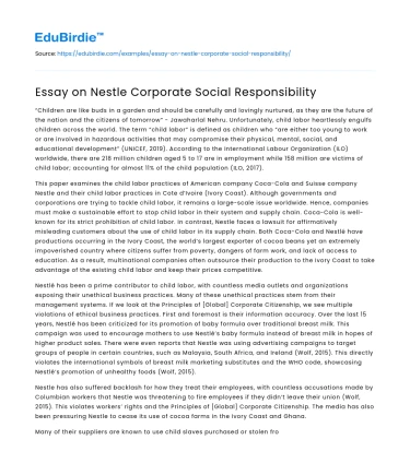 Essay on Nestle Corporate Social Responsibility