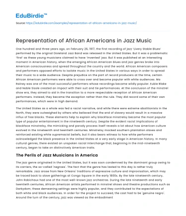 Representation of African Americans in Jazz Music
