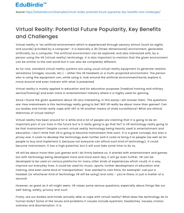 Virtual Reality: Potential Future Popularity and Key Benefits