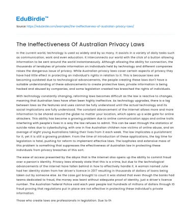 The Ineffectiveness Of Australian Privacy Laws
