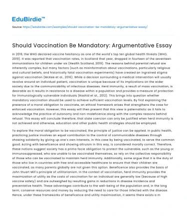 Should Vaccination Be Mandatory: Argumentative Essay