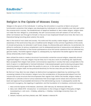 Religion Is the Opiate of Masses: Essay