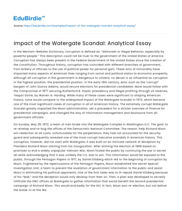 Impact of the Watergate Scandal: Analytical Essay