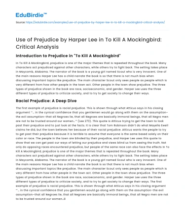Prejudice in To Kill A Mockingbird: Critical Analysis