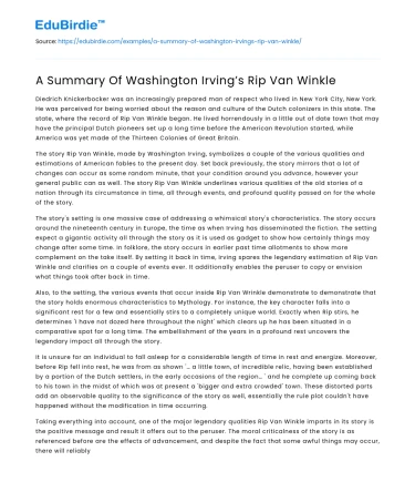 A Summary Of Washington Irving’s Rip Van Winkle