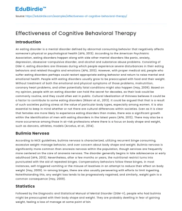 Effectiveness of Cognitive Behavioral Therapy