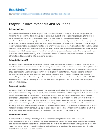 Project Failure: Potentials And Solutions
